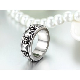 JewelryWe Stainless Steel Skull and Pyramid Combination Cast Band Ring (Size R)