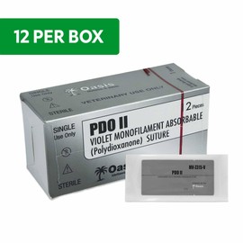 Oasis PDO (Polydioxanone) Surgical Suture, 4-0, (SH) 1/2 26mm Round Bodied Needle, 75cm, 12/Box, Veterinary Use