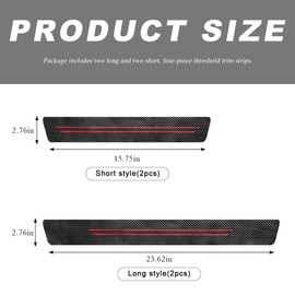 ZNDAW 4 PCS Car Door Sill Protector, Carbon Fiber Leather Anti-Scratch Waterproof Threshold Protector, Exterior Decor Entry Guard Protection Cover Sticker for Car Truck SUV (Red)