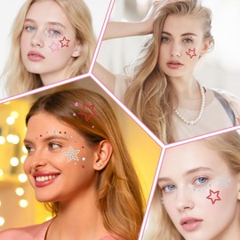 Ouligay 5 Sheets Star Face Gems Stickers Y2K Acrylic Star Face Jewels Rhinestone Stickers Stick on Self Adhesive Makeup Gem Jewel for Body Women Girls Festival