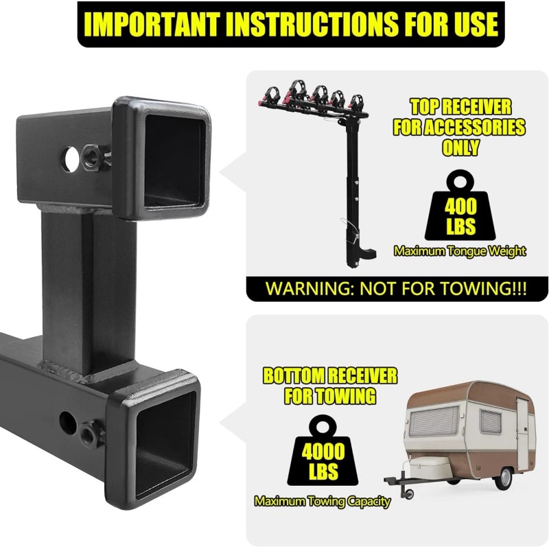 KAIRAY Adjustable Dual Trailer Hitch Extension Bar For Bike Racks