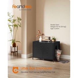 Feandrea Litter Box Enclosure, Modern Cat Litter Box Furniture Hidden, with Handles, Magnetic Locks, Cat House, Side End Table, 28.5 x 19.5 x 23 Inches, Ebony Black UPCL011B02