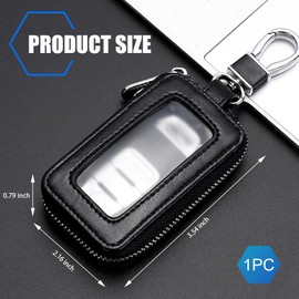 Anyhut 1 PC Key Fob Cover, Leather Remote Control Car Key Holder, Car Key Cover with Mirror Window & Zippered Buckle, Sleek Vintage Accessories Universal for Cars, Trucks, Motorcycles (Black)