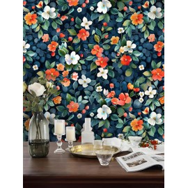 HAOKHOME Dark Floral Peel and Stick Wallpaper Removable Contact Paper for Bathroom Accent Wall Powder Room Self Adhesive Botanical Wall Decor Modern 17.3in x 118in