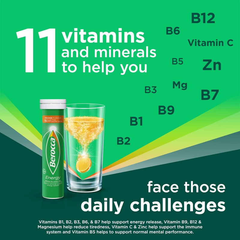 Berocca Vitamin C Effervescent Tablets, with Magnesium, Vitamin B12 and