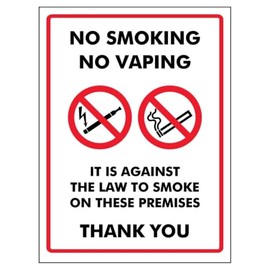 V Safety No Smoking No Vaping It Is Against The Law To Smoke On These... 150 x 200mm - 2mm Rigid Plastic Safety Sign