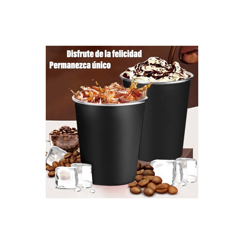 Vasos de Acero Inoxidable 500ml 6PCS, Taza Termica FríoCaliente Negro