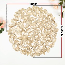 Crisjanggo Gold Leaf Placemats Set of 4 Metallic Round Placemats Wipeable Waterproof Table Mats for Kitchen Dinner Indoor Outdoor Wedding