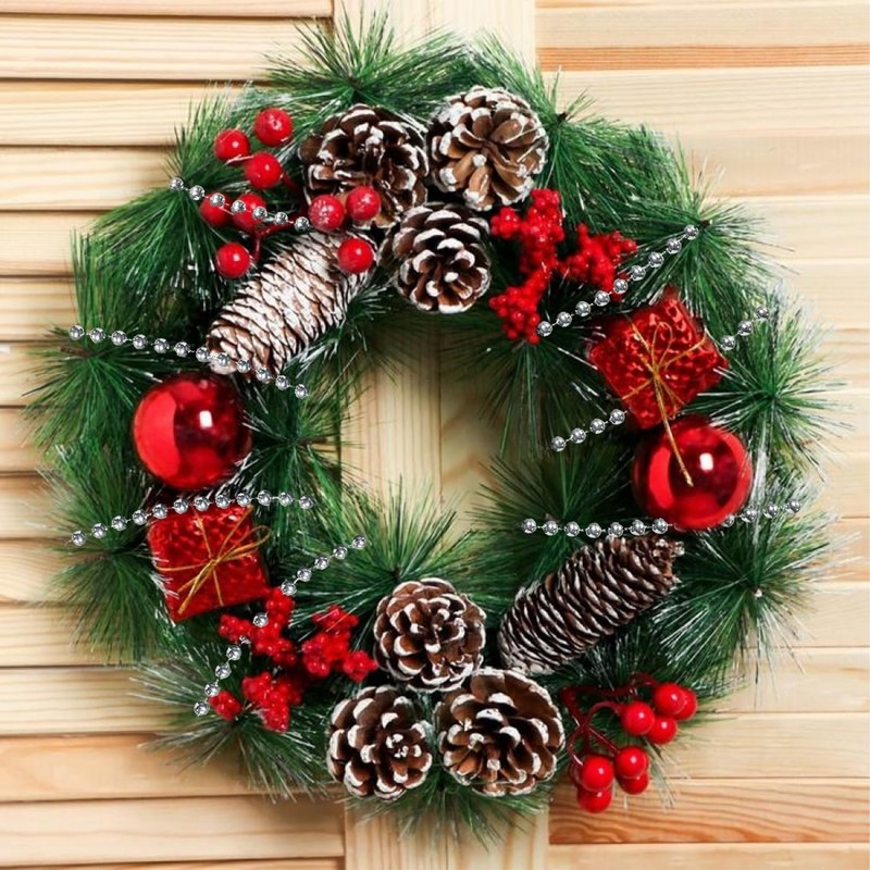 Pearl Necklace for Christmas Tree, 10 m Silver Pearl Garland,