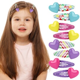 Wingchold Heart Snap Hair Clips for Girls - Colorful No Slip Metal Barrettes, Hair Accessories for Women and Teens - Love Hair Pins for Birthday Party, Christmas Gift