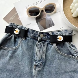 허리조절 벨트 플라워 밴딩 똑딱이 3color [블루] Adjustable Waist Belt Flower Banding Snap Button 3 Colors [Blue]