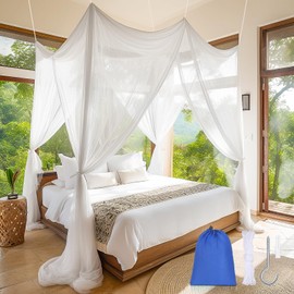 Mosquito Net for Bed, Sublaga Large White Bed Canopy for Girls, Hanging Bed Net, Ideal for Bedroom Decorative, Travel with Storage Bag (Four-Door)