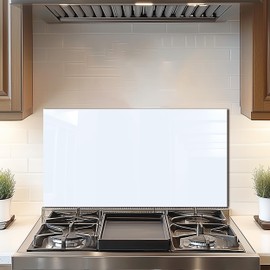 DAIFURONGE Tempered Glass Backsplash for Kitchen, White, 30"x16"