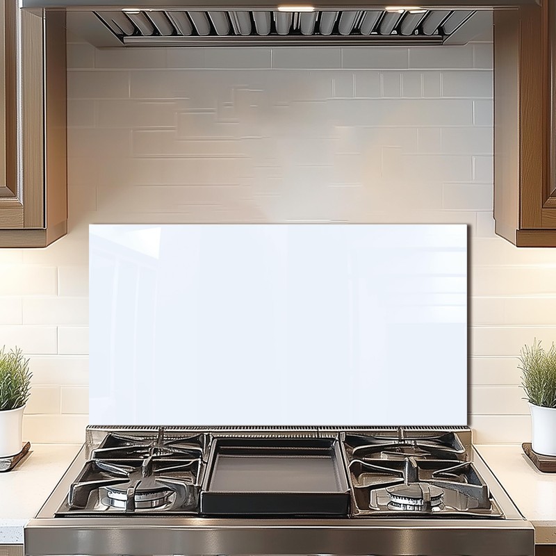 DAIFURONGE Tempered Glass Backsplash for Kitchen, White, 30"x16"
