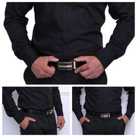 JINIU Ratchet Leather Belt for men Slide Casual with Automatic Buckle Dress Pant Shirt Micro Adjustable Trim To Fit KT4