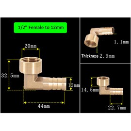 Brass Barb Hose Fitting, Elbow Pipe Connector Hose Barb to NPT Female Thread, 90 Degree Pipe Adapter Connector (12mm, 1/2" NPT Female)