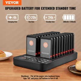 VEVOR Restaurant Pager System,Touch Screen Keyboad Wireless Long Range Lineup Waiting Queue Signal, Guest Customer Calling Beepers with Vibration & Flashing, 20 Buzzers