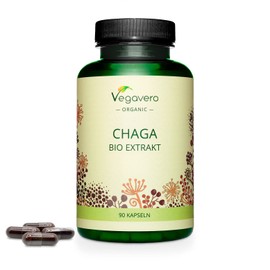 Organic Chaga Mushroom Vegavero® | 6000 mg (10:1 Extract) with 40% Polysaccharides and 30% Betaglucans | 90 Capsules | NO Additives | Vegan