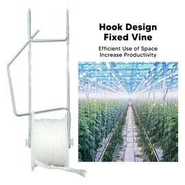 6PCS Tomato Support Hooks, Plant Climbing Vine Hooks Vine Crop Trellis Greenhouse Tomato Roller Hooks Set with 15M Twine Support String Rope