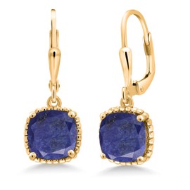 Gem Stone King 3-6 Cttw 18K Yellow Gold Plated Silver 8MM Cushion Gemstone Birthstone Drop Dangle Earrings | Leverback Gold Earrings For Women