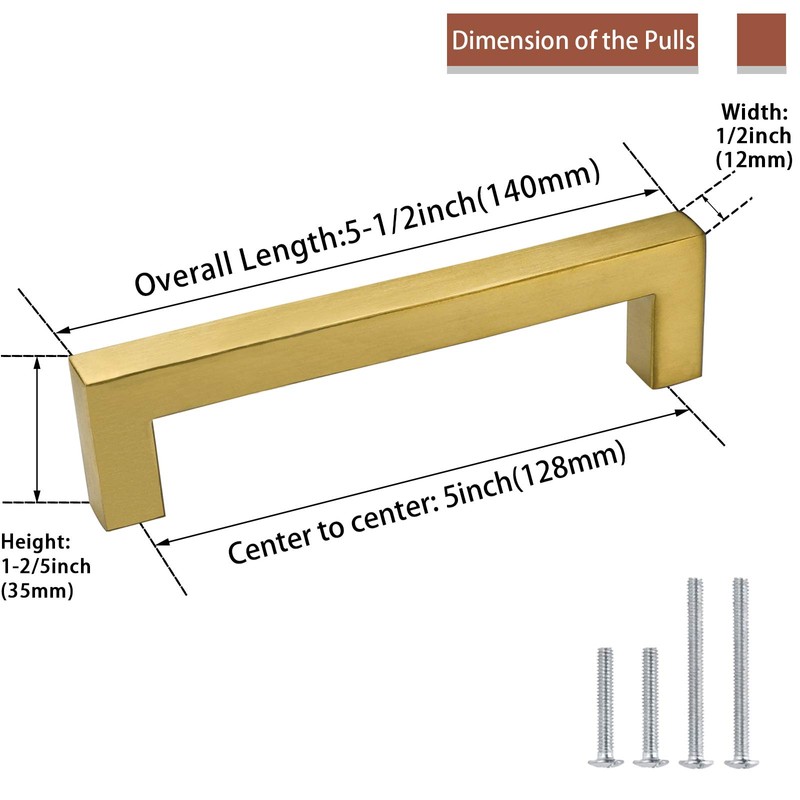goldenwarm 10Pack 5in Brushed Gold Cabinet Pulls Gold Cabinet Handles