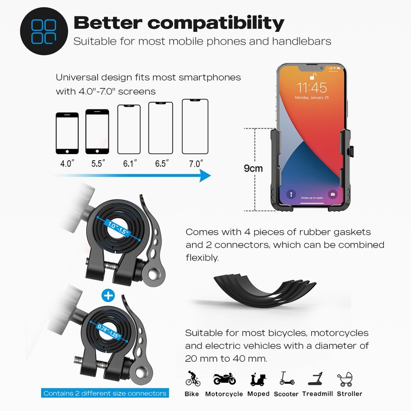 visnfa New Upgraded Bike Phone Mount Holder Two Connectors Quickly
