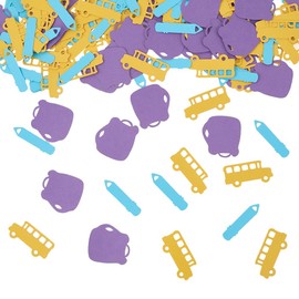 SUNNYCLUE 100Pcs Paper Confetti School Theme Confetti Bag Pencil Bus Confetti Back To School Confetti Blue Yellow Purple Table Confetti for Party Supplies School Celebration Graduation Decorations