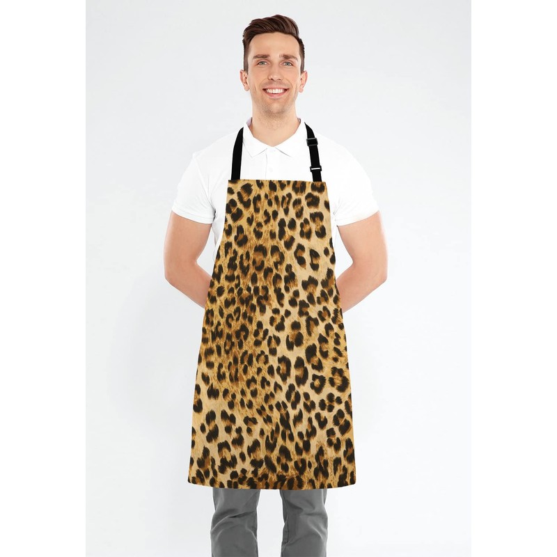 Wasach Leopard Print Apron,Adjustable Neck Bib Apron for Men Women,Suitable