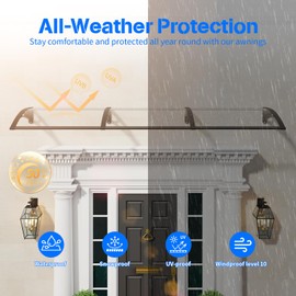 Awning for Door Entrance,32x48 Inch Awnings for Doors Exterior Polycarbonate Cover Patio Window Awning UV Rain Snow Sunlight Protection Solid Sheet,Black Bracket/Transparent Board