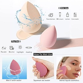 Juego de 4 esponjas de maquillaje para licuadora, esponja de belleza profesional, mezcladora con funda para huevos y 1 soporte, impecable para crema, polvo y líquido