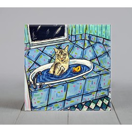 Somali Cat coater tile - cat art - bathroom decor - animal lover gift