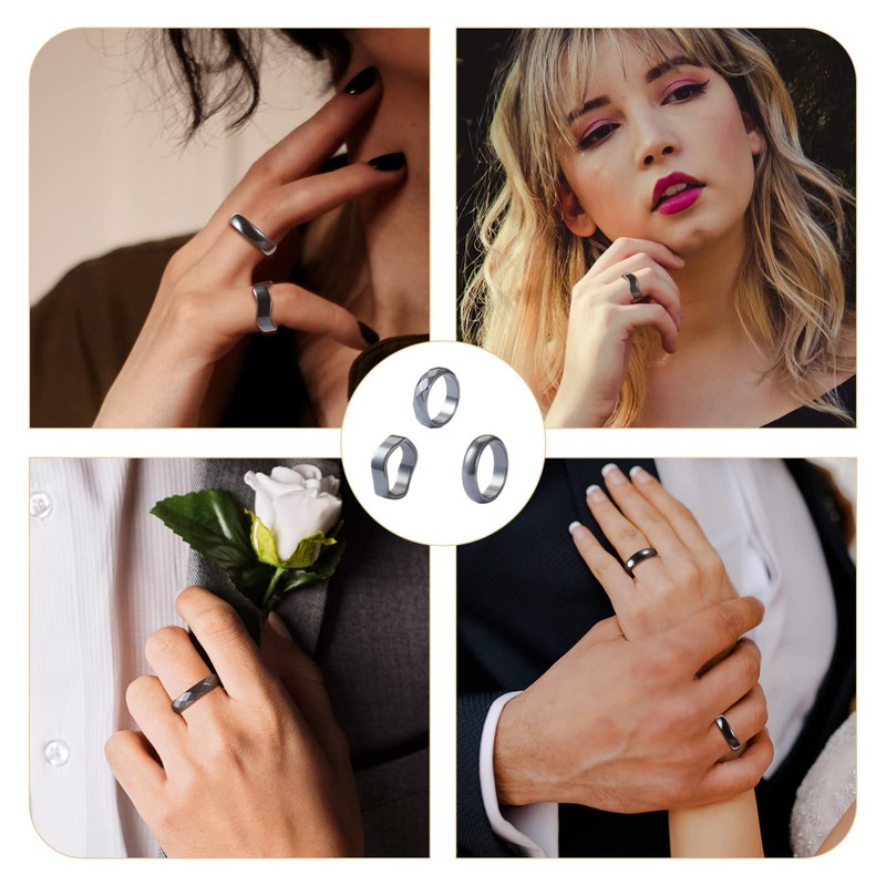 Spritewelry 15pcs Hematite Rings 3 Style Hematite Plain Band Finger