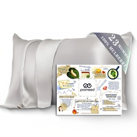PROMEED 100% Mulberry Silk Pillowcase King for Hair and Skin with Zipper, Both Sides 23 Momme Pure Silk Pillow Case, Grade 6A+ Silk (King 20"x36", Light Grey)
