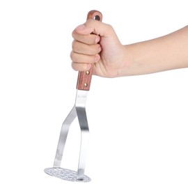 Potato Masher, Food Grade Stainless Steel Manual Potato Masher with Wooden Handle, Vegetable Fruit Versatile Masher, Baby Food Stamper, Dishwasher Safe