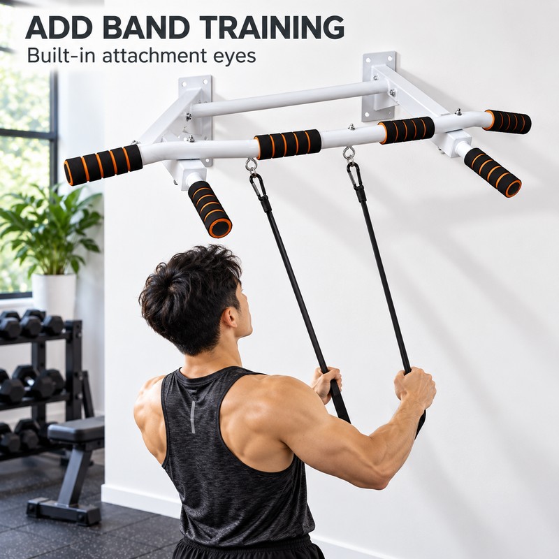 Wall Mounted Multi-Grip Pull Up and Dip Station with Adjustable
