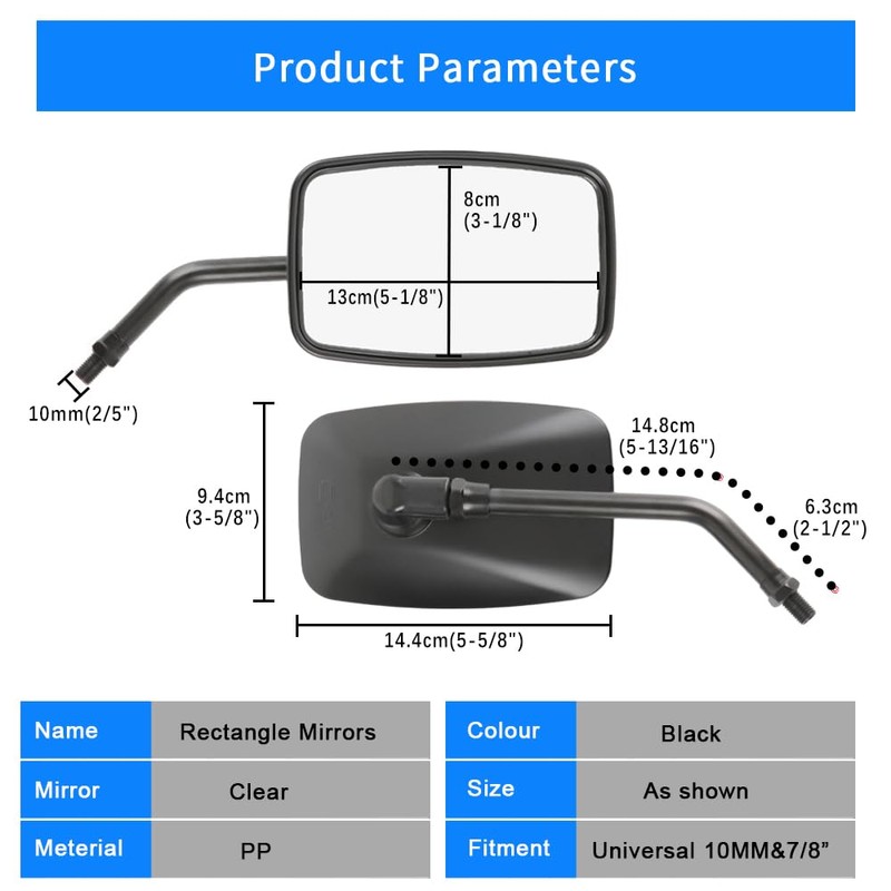 DREAMIZER Black 10mm Motorcycle Mirrors Universal Convex Rear View Side