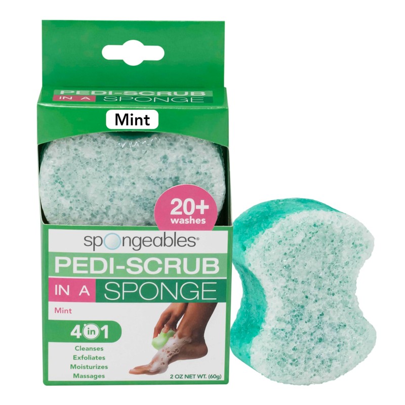 Spongables Pedi Scrub Foot Exfoliating 20+ Wash Sponge, Mint, 1