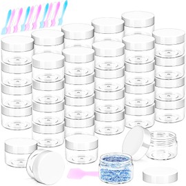 40 paquetes de tarros de plástico con tapas de 15 g, tarros de cosméticos redondos transparentes de 15 ml, tarros para maquillaje de tamaño de viaje con 10 espátulas para muestras de loción