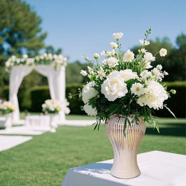 Generic 16.5''Ginger Jar, White and Gold Ceramic Vase with Lid,Large Decorative Tea Storage Jar Table Center Vase for Home, Office, Table, Living Room, Bookshelf, Mantle Fireplace