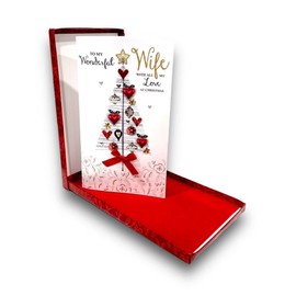 Wonderful Wife Christmas Card Handmade Glittered Ribbon Boxed Lavish Luxury Box TREE Christmas Card One Size Second Nature XLB044A