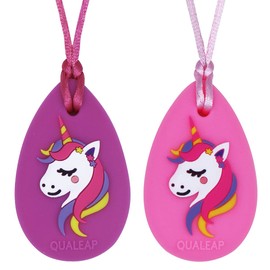 New Unicorn Chew Necklace for Kids Girls (Exclusive) - Chewing Necklace Teething Necklace Teether Necklace Chew Toys Teething Toys - Designed for Chewing, Autism Sensory Teether Toy (2 Pack)