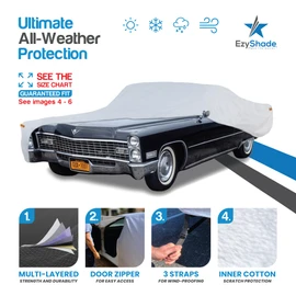 EzyShade 10-Layer Waterproof Sports Car Cover. See Vehicle Size-Chart for Accurate Fit. All Weather Outdoor Covers. Thunderbird Impala Grand Fury Classic Cars. Sun Snow Rain. Size C7 (See SizeChart)
