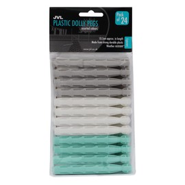 JVL Plastic Dolly Pegs, Pack of 24, Aqua, Grey, White, One Size (19-284)