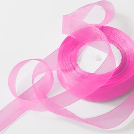 JaoZuyard Pink Organza Chiffon Ribbon 1/2 inch X 50 Yards Sheer Ribbon for Flower Fabric for Wedding Invitations Bridal Bouquets Party Decoration Gift Wrapping Bow Making