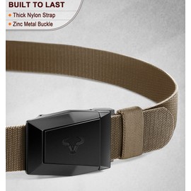 Tactical Belt for Men,BULLIANT Men Stretch Nylon Web Gift Belt 1.5"-Hiking Rigger Military Work-Quick Release(Light Brown,34"-38"Waist Adjustable)