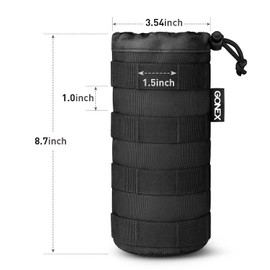 Gonex Tactical Military MOLLE Water Bottle Pouch, Drawstring Open Top & Mesh Bottom Travel Water Bottle Bag Tactical Hydration Carrier Black