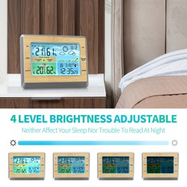 Wireless Weather Station Clock 6in LED Color Screen Brightness Adjustable Indoor Outdoor Temperature and Humidity Meter