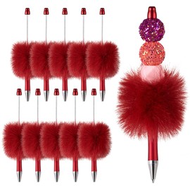 KISSITTY - Pom Poms Ballpoint Pens, 10 Red Fluffy Ballpoint Pens with Black Ink for Pen Making, Students, Teachers, Wedding, Graduation, Party, Office Gifts