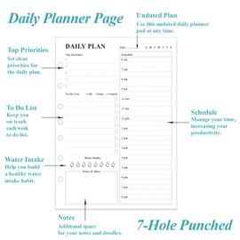 Undated Daily Planner Refill - A5 Day Planner Insert To Do List, 100 Sheets/200 Pages Planner and Lined Refill, 7-Hole Punched, Size 4, Desk Size, 5.8" x 8.3"