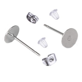 100 Pieces Stainless Steel Earrings Posts Flat Pad,100 Pieces Butterfly Earring Backs,100 Pieces Bullet Earring Backs,Total 300 Pieces (5mm)